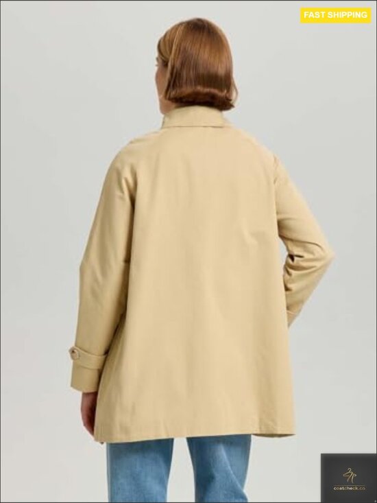 Oversized Trench Coat Classic Chic Lightweight Cotton Peacoat Bow Toggle - Picture 6 of 7